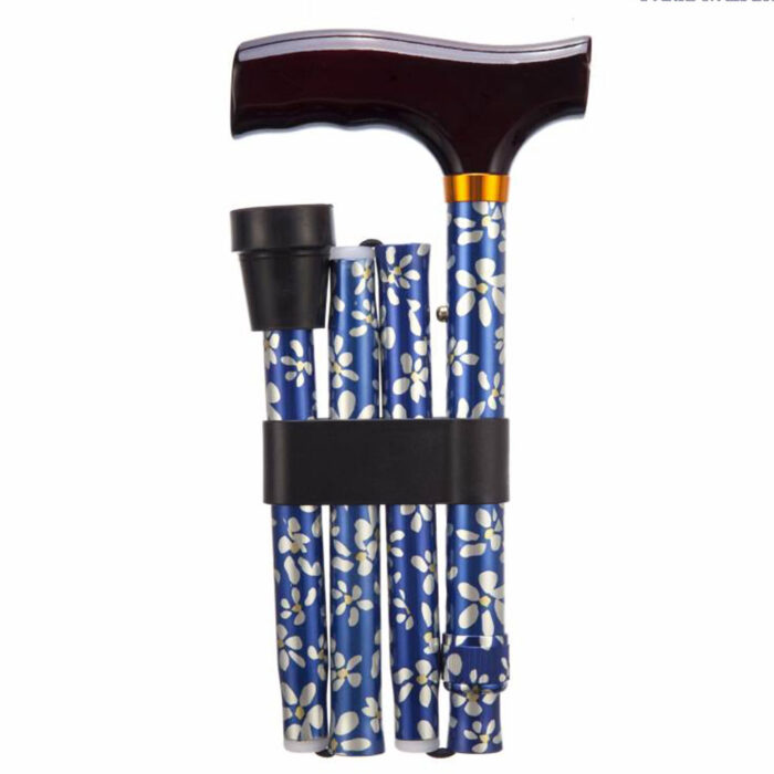 Folding Adjustable Walking Stick - Blue Petal - Image 2